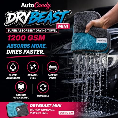 Image of DryBeast 1200 GSM Premium Microfiber Cloth for Car & Bike | 40 x 40 cm | Ultra Plush, Super Absorbent & Scratch-Free Drying Towel | Safe for Paint, PPF, Ceramic Coating & Glass