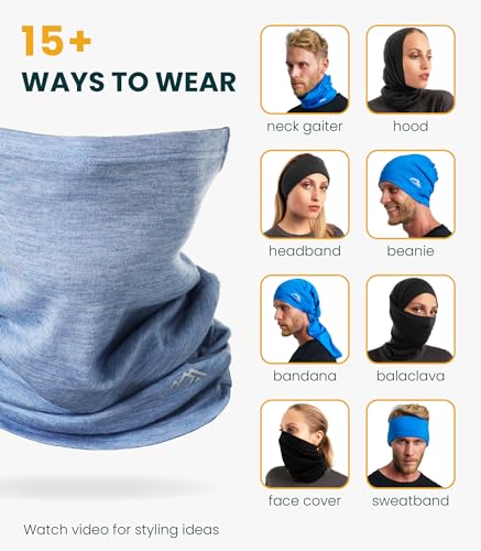 Image of Merino Wool Sun & Wind-proof Neck Gaiter 17.5um - Breathable Multi-Use Face Covering - Neck Warmer & Ski Mask for Women, Men