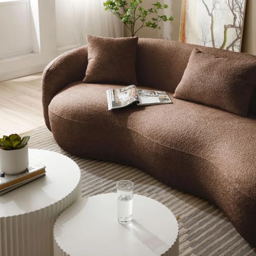 Image of LEGACY OF COMFORT Yazgur 85'' Mid-Century Modern Curved Living Room Sofa, 3-Seat Fabric Couch for Living Room, Office, Apartment (Brown)