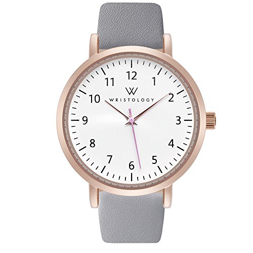 WRISTOLOGY Olivia Womens Watch Numbers Rose Gold Boyfriend Ladies Grey Leather Strap B