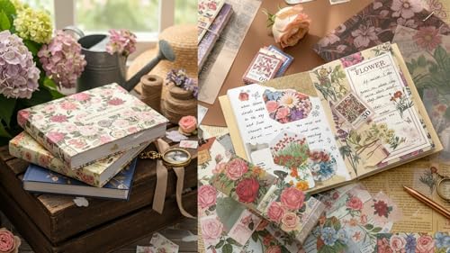 Image of ATIRAMANIYA Vintage Aesthetic Scrapbook Kit(346Pcs) Scrapbooking Supplies Kit with Bullet Junk Journal,Stationery,A6 Grid Notebook Journaling Gift for Girl (Flower)