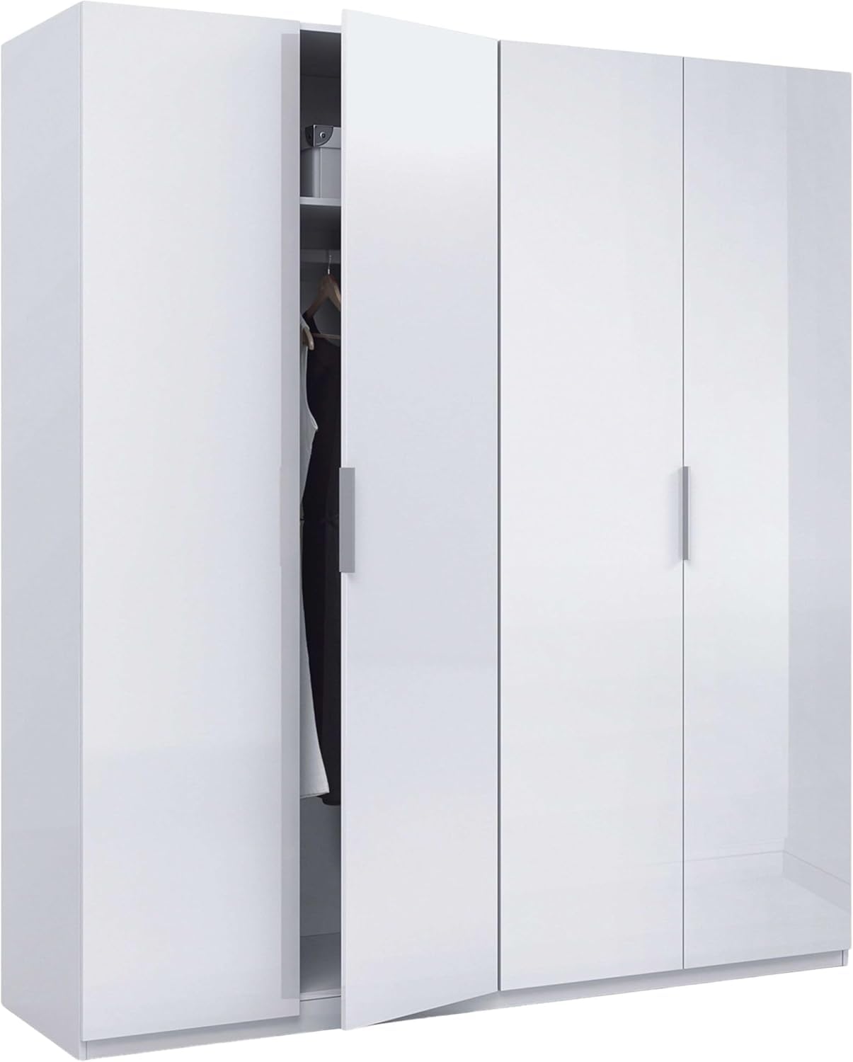 Habitdesign Armario 4 Puertas, 200 cm (Alto) x 180 cm (Ancho) x 52 cm (Fondo), Ropero Grande 4 Puertas, Color Blanco Brillo