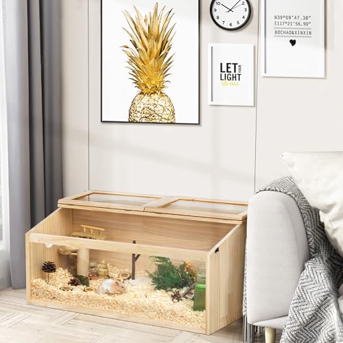 Jaula de madera para hámster todo en uno: jaula para cobayas y casa, rata/degu/animales pequeños, recinto exterior resistente a la intemperie, caja para murciélagos y casa de hámster de madera