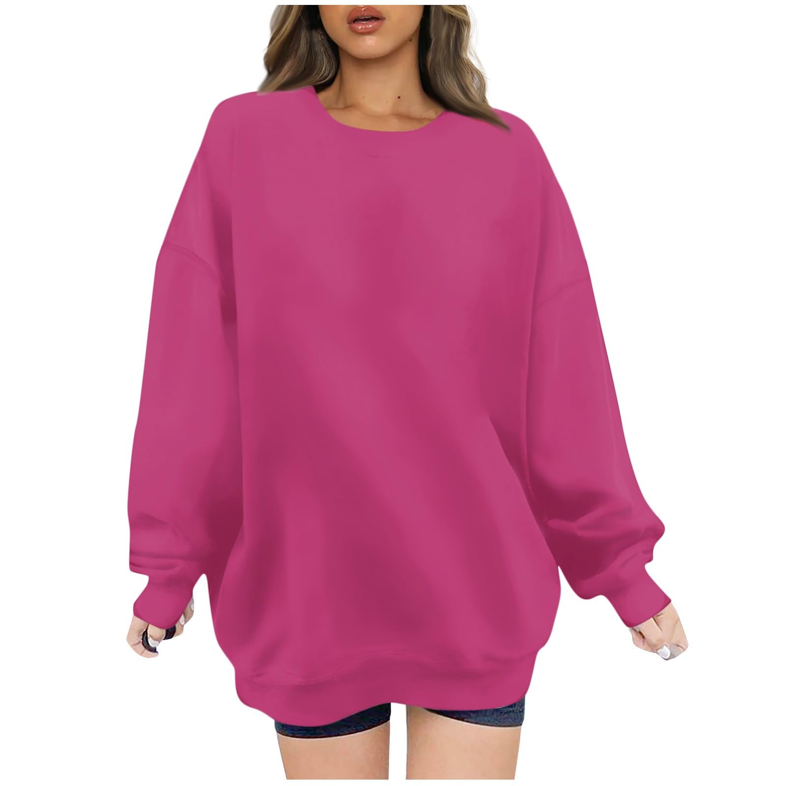 JERFER Womens Oversized Sweatshirt,Women's Oversized Sweatshirts Fall Long Sleeve Drop Shoulder Pullover Trendy Solid Color Y2k Workout Warm Tops