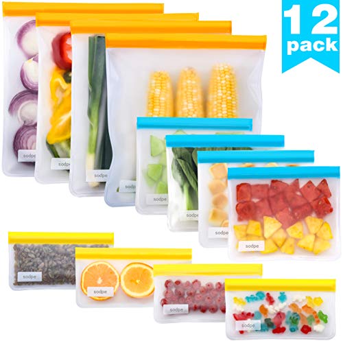 Reusable Storage Bags, SODPE FREE Freezer Bag, 4extra big lunch bag, 4 big