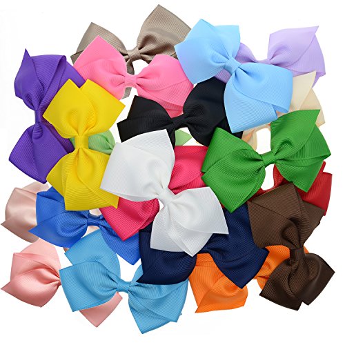 40 Bulk Ribbon Hair Bows For Girls Pure Color 4.5 Inch 20 Pairs Pack Lclhb #TOP3