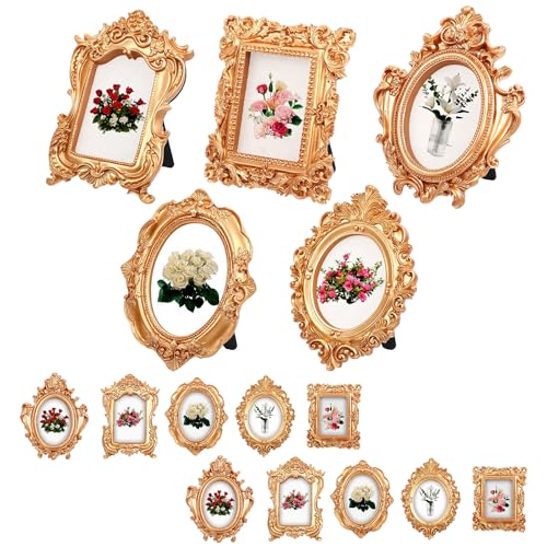 Meyeyaia 15 Pcs Mini Vintage Picture Frames, Gold Tiny Baroque