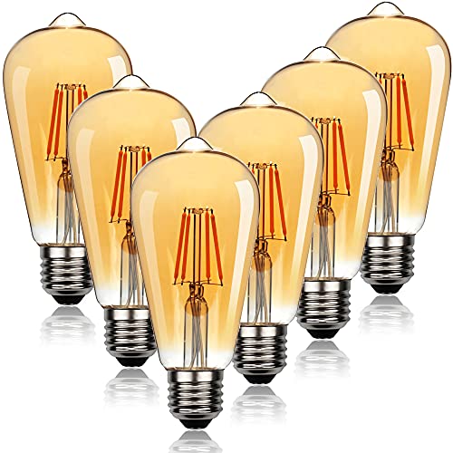 Bombilla LED Edison vintage, ámbar cálido 2700K, bombilla de filamento LED no regulable, base E26, bombilla LED antigua de alto CRI 85+ para la cocina del baño del hogar, paquete de 6,8w Cover