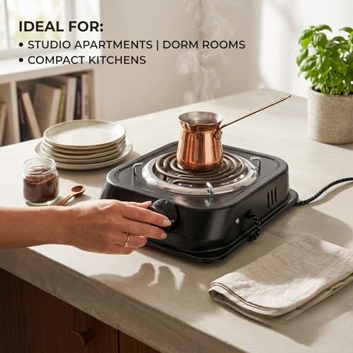 Image of Exxelo 10 Year Warranty Portable Electric Coil Hot Plate Single Burner with Adjustable Temperature Control, Compact Cooking Stove, Durable Metal Body, Ideal for Kitchen, Office & Travel Use