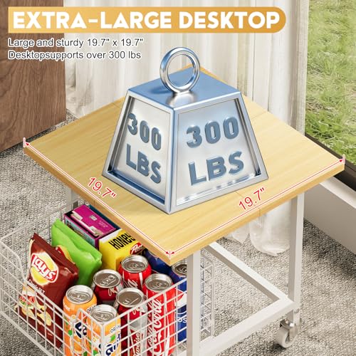 Image of Mini Fridge Stand with Storage, Small Refrigerator Stand with Wheels, Mini Fridge Cabinet-Max Load 300 LBS Heavy Microwave Printer Stand Mini Fridge Cart for Dorm, Apartment, Kitchen, Office (White)
