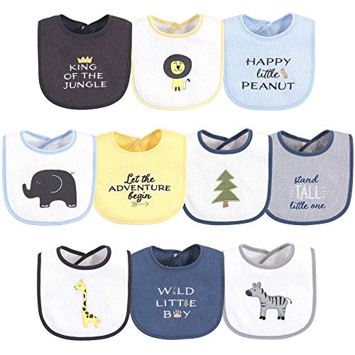 Hudson Baby Unisex Baby Cotton Terry Drooler Bibs with Fiber Filling, Safari, One Size