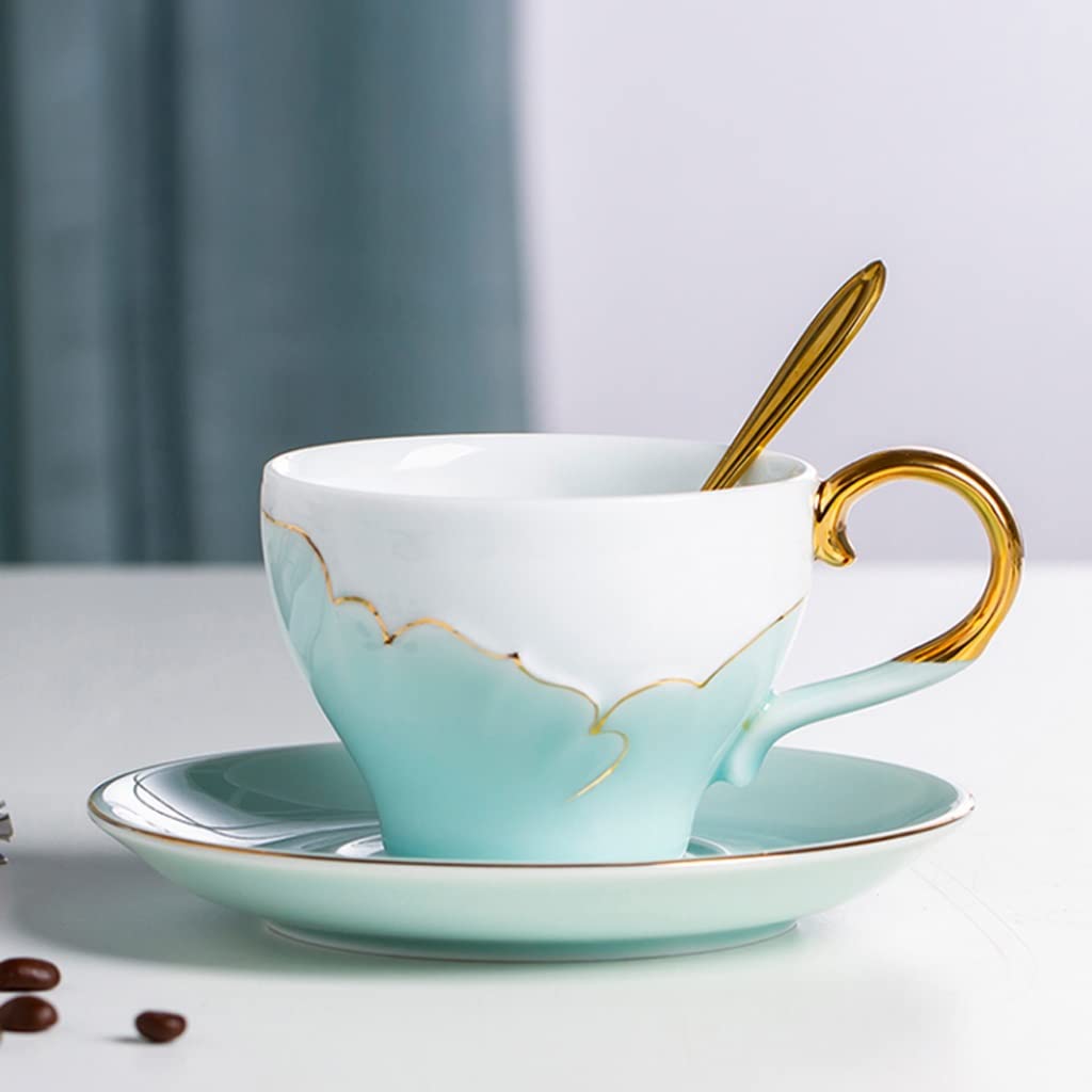 Tazas de Té Tazas Desayuno Taza de café, juego de taza de té y platillo, taza de café de 200 ml/6,7 Oz, taza de té con juego de cuchara y platillo, regalo de tazas de té de leche y café Tazas Tazas de