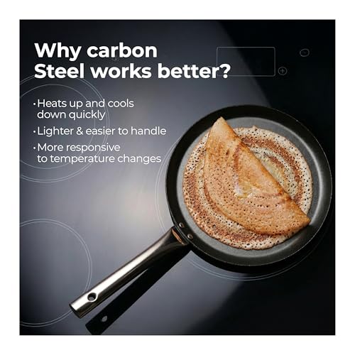 Image of Lifelong Carbon Steel (Iron) Omni Tawa 26cm | Lightweight Multipurpose Flat Tawa for Roti, Dosa & Pancake | Naturally Seasoned Non-Stick Surface | Induction & Gas Compatible | Stainless Steel Handle