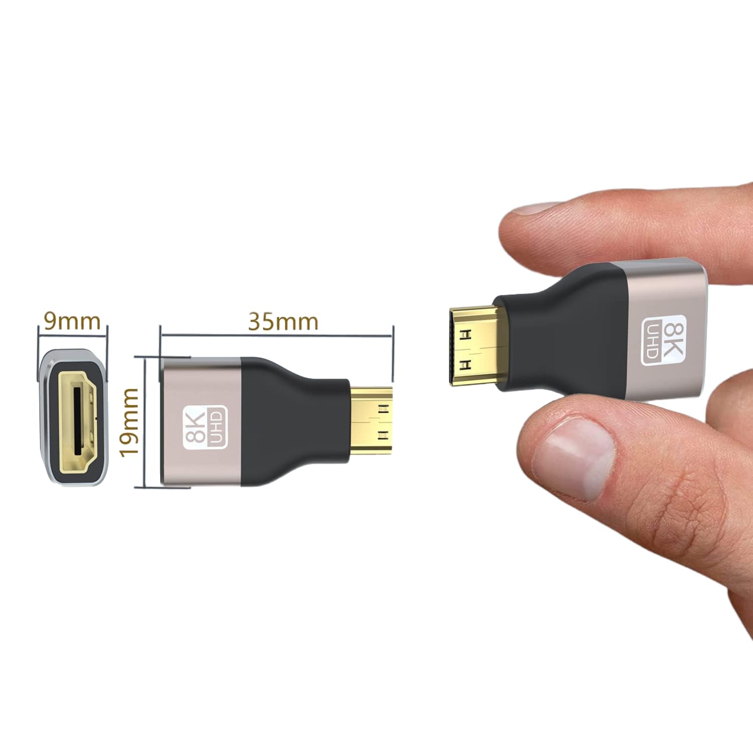 PremiumCord Adapter 8K HDMI A gniazdo na mini HDMI wtyczka F/M, UHD 8K 3840p 60Hz, 4K 2160p 120Hz, Full HD 1080p, aluminiowa obudowa, pozłacane złącza, kolor szary Space