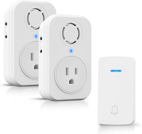 AIDA Timbre inalámbrico, timbre autoalimentado con enchufe extra, no requiere batería, botón de timbre inalámbrico, 5 niveles de volumen con 32