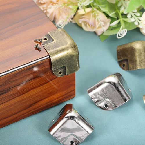 Image of uxcell 4 Pcs Decorative Box Corner Cover, 37mm Metal Edge Guard, Furniture Corner Edges Protector, Silver