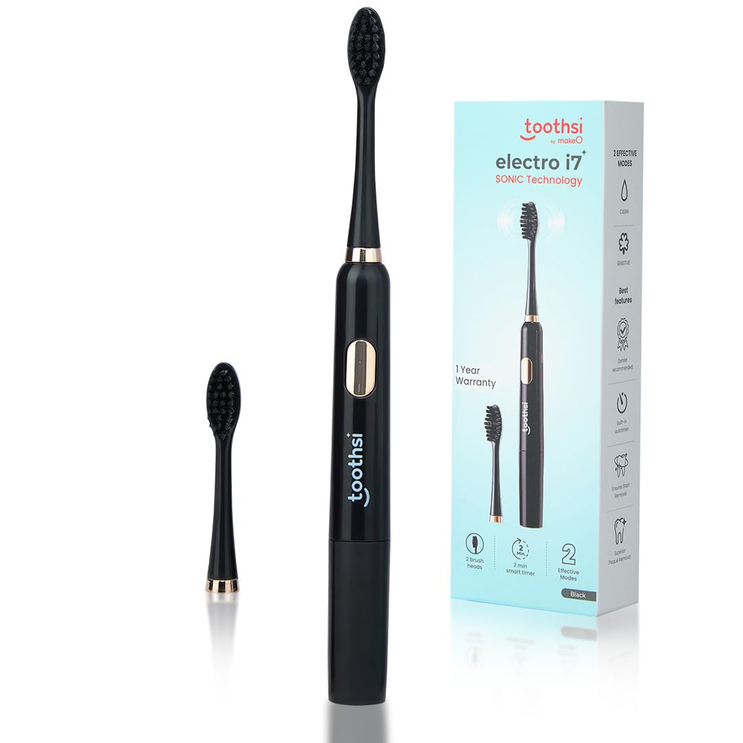 Electro I7 Sonic Electric Toothbrush|Smart Electric Toothbrush For Men & Women|With 2 Modes & 2 Brush Heads|Ipx 7 Waterproof|Oral Care|Battery Powered|Black,Adult,1 Count-image-5