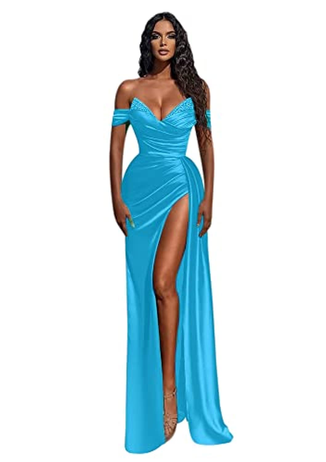 Vestidos De Tirantes Elegantes Vestido De Noche Azul Con - Main Image