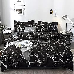 Edredones Eroski karever Juego de edredón de mármol negro con textura blanca y reversible, para adolescentes y hombres, tamaño completo, suave y ligero, 3 piezas (1 edredón, 2 fundas de almohada)