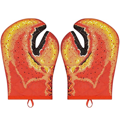 Lobster Claw Oven Mitts Quilted Cotton Lining Design Heat Resistant Crab Claw Gloves Microwave Oven Gloves Lobster Oven Mitts for Women Funny Oven Mitt Lobster Claw Gloves for Baking, BBQ, Grilling