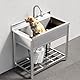 Vockol Große Freistehende Edelstahl Spültisch Gastro 1 Becken, 90 cm Gewerbliche Küchenspüle, Industrielle Spüle mit Wasserhahn für Küche, Restaurant, Cafe, Geschäft, Außen, 57T x 90B x 94H cm