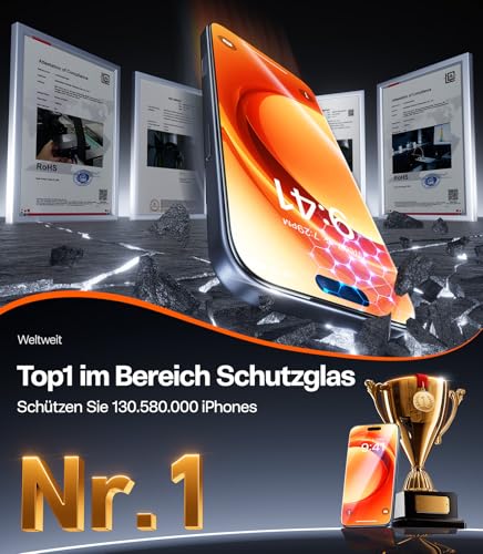 TORRAS für iPhone 16 PLus für Panzerglas 9H+ Folie TOP Stoßfest, 2 Stück – Ansicht 2