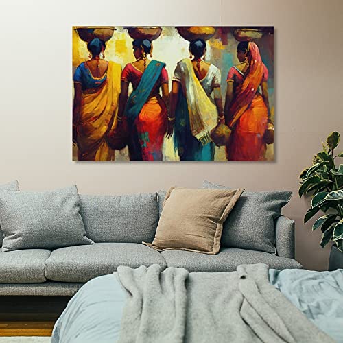 Bludug Indian Women Print Posters Indian Folk Art Poster Canvas Painting Posters And Prints Wall Art Pictures For Living Room Bedroom Decor 24X36Inch(60X90Cm) #TOP6