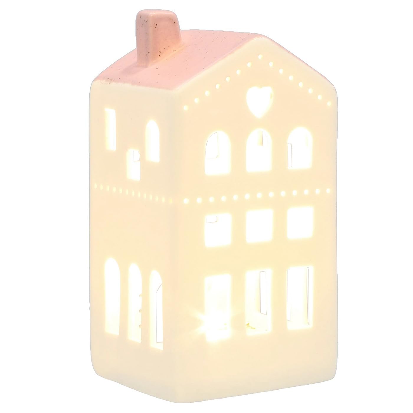 Shudehill Giftware China White LED Light Up Cute Heart House Decorations - Sage, Pink, Grey Designs (Pink)