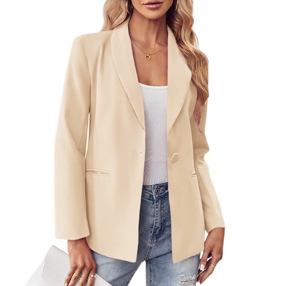 Photo 1 of (USED) LPCBDEE Womens Casual Blazers Shawl Collar One Button Open Front Long Sleeve Pockets Work Office Jackets large Beige