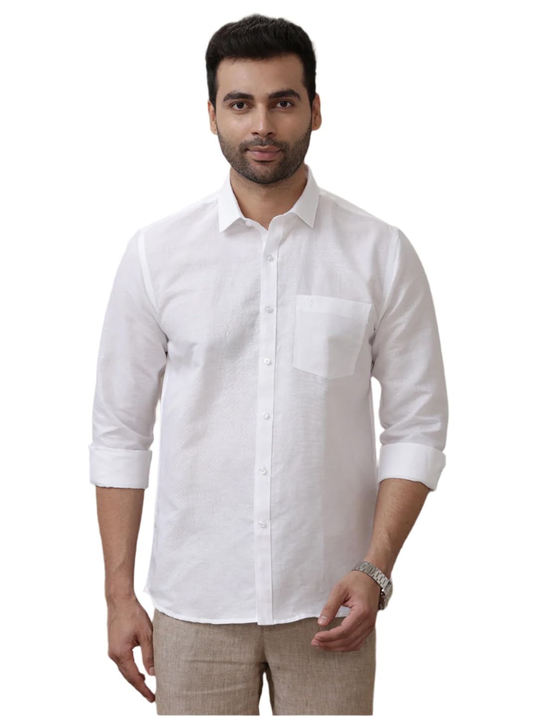 ramraj cotton Full Sleeves Men Linen Cotton White Shirts-picture-19
