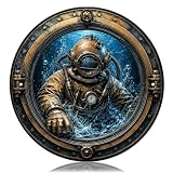 Diving Helmet Porthole Tin Sign Nautical Marine Wall Decor (8X8 IN)