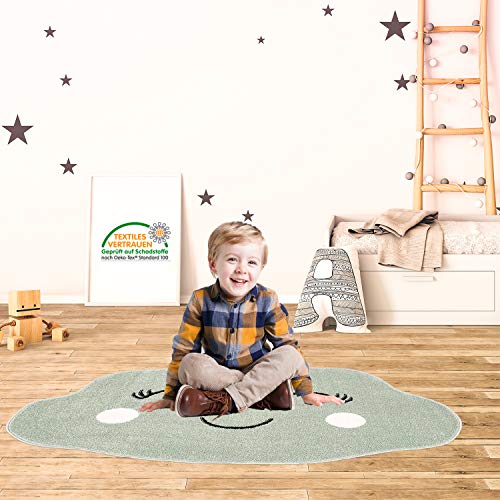 MyShop24 Kindertapijt, laagpool, 100 x 150 cm, pastelgroen, vrolijke wolkenvorm voor de kinderkamer, Oeko-Tex Standard… - Afbeelding 4