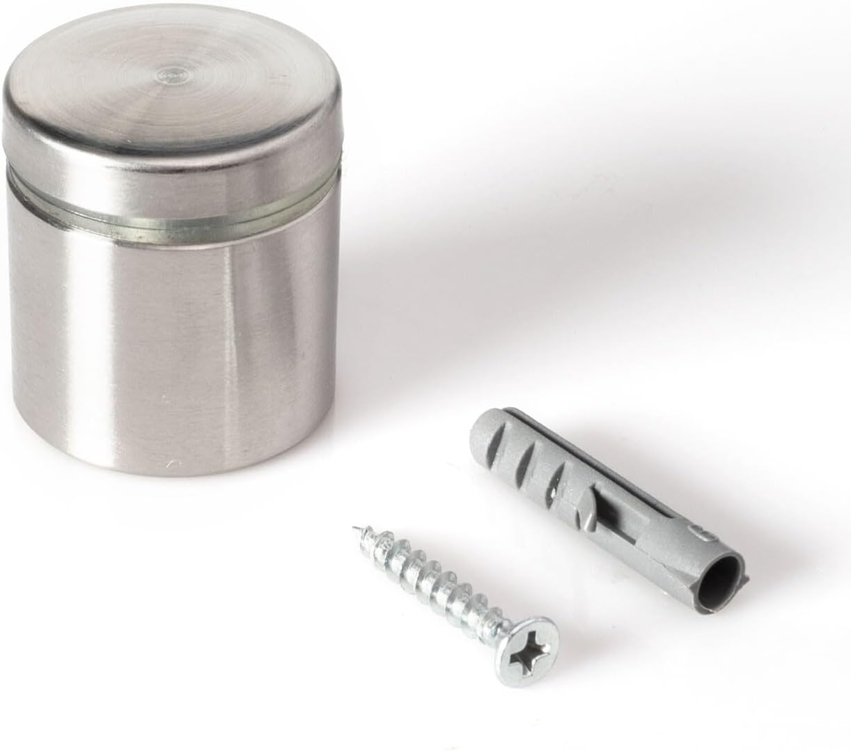 Stainless Steel Standoff 1-1/4 Inch Diameter x 1 Inch Barrel Length Brushed Finish for PVC, Glass and Acrylic Sign Stand Off Wall Anchors and Screws 20 Piece Store/Restaurant Pack