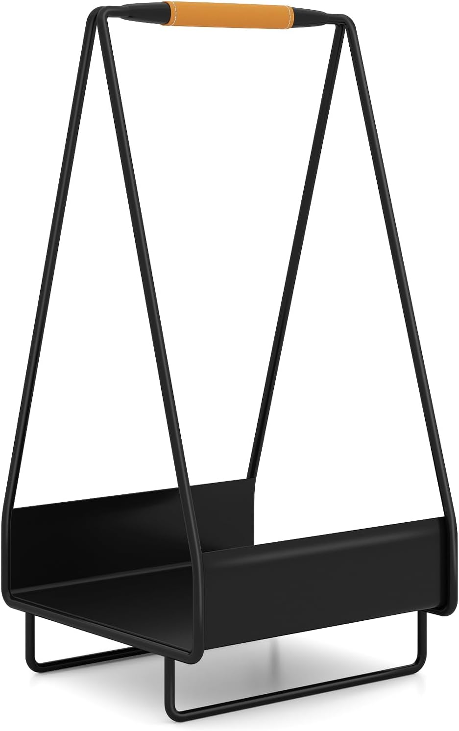 Goplus Firewood Storage Rack, Heavy-duty Metal Log Holder with Handle & Square Rack, Indoor & Outdoor Fireplace Decoration Organizer for Pit, Stove, Campfire, No Assembly