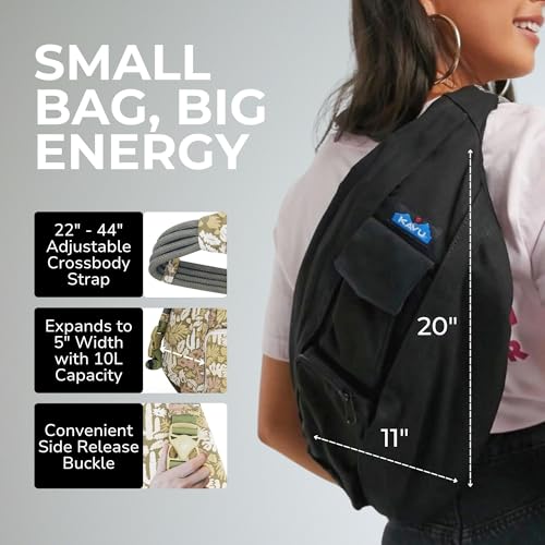 Image of KAVU Rope Sling Bag - Large Crossbody Bags for Women & Men | Hands Free, Cross Body for Travel, Hiking & Everyday Carry, with Padded Back, Adjustable Rope Strap & Cotton Canvas