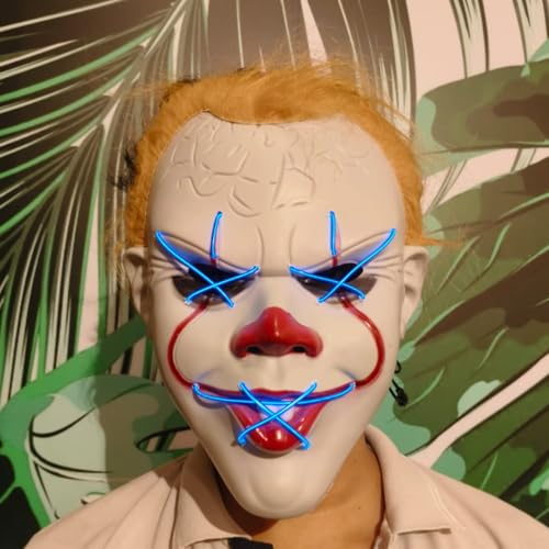 Image of WANNA PARTY LED Light Up Joker Mask for Men,Face For Cosplay, Scary for Halloween Party, Theme Play, Role Play, Halloween