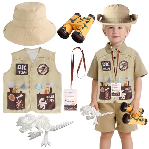 Kyson Kids Dinosaur Paleontologist Costume Explorer Hat Vest Zoo Keeper