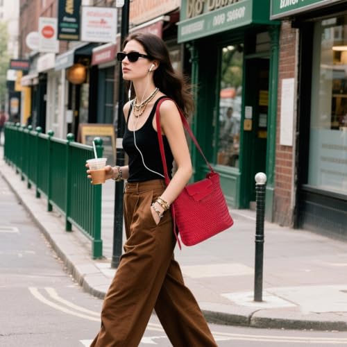 Image of JINMANXUE Woven Tote Bag For Women,Travel Shoulder Bag, Large Hollow Beach Soft Satin Handbags Hand-woven Satchel Clutch