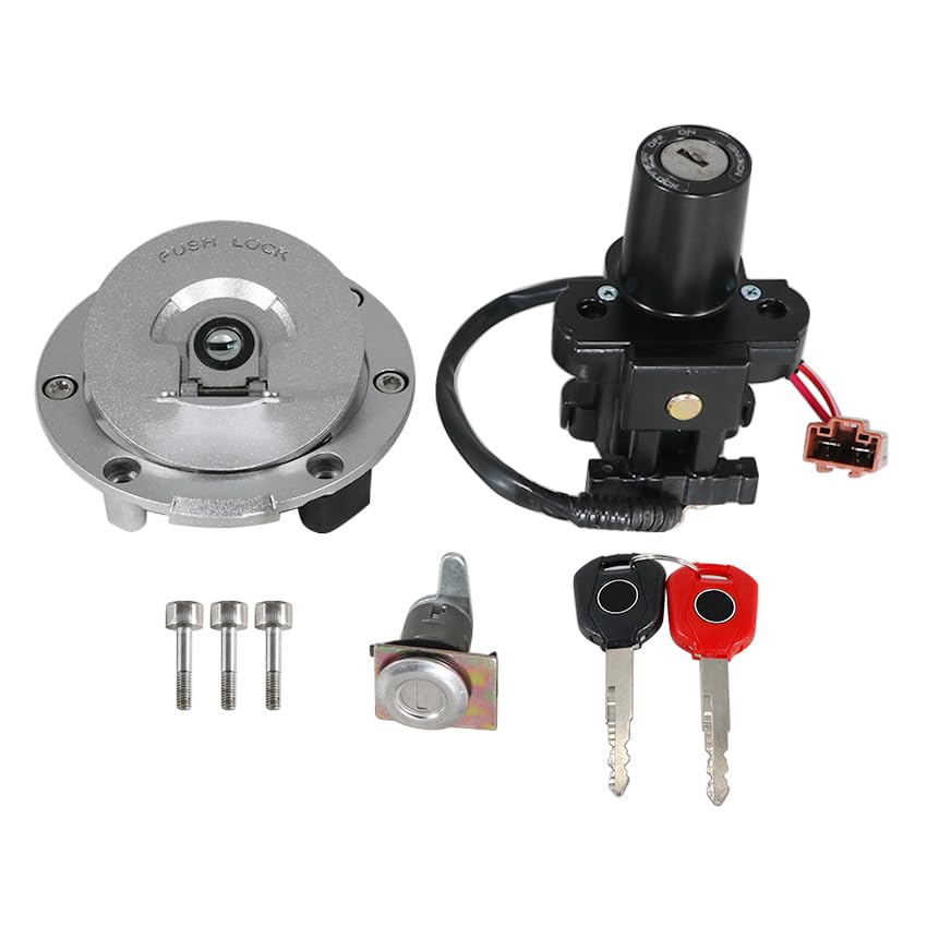 Ignition Switch Fuel Gas Cap Seat Lock Keys Replacement Kit 35010-MFJ-A00 35010-MFJ-A40, 35010-MJC-A00, for Honda CBR600RR 2007-2017, for Honda 35010-MFN-D00 35010-MFN-L61
