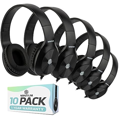 Classroom Headphones-Bulk 10-Pack, Student On Ear Comfy Swivel Earphones for Library, School, Airplane, Kids-for Online Learning and Travel, HQ Stereo Sound 3.5mm Jack (Black) Cover