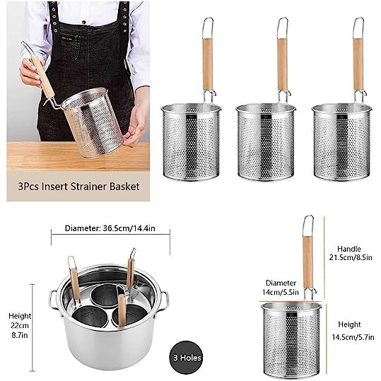 SAeWare Olla de pasta de acero inoxidable de 6 cuartos con colador y divisor, olla multifuncional para el hogar y el restaurante, ideal para pasta, veterinarios, sopas y más, OneColor-3 agujeros