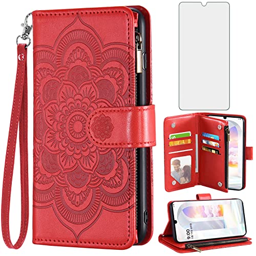 Asuwish Compatible With Lg Velvet 5G/Lgvelvet Verizon G5 Uw T-Mobile 2020 Wallet Case And Tempered Glass Screen Protector Flip Credit Card Holder Cell Phone Cover For Lm G900Um 4G Tmobile Women Red #TOP19