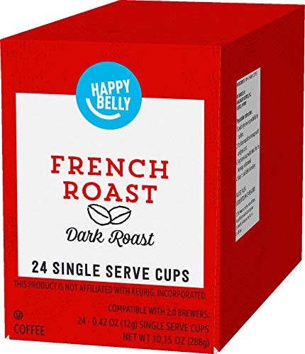 Image of Amazon Brand - Happy Belly Dark Roast Coffee Pods, French Roast, Compatible with Keurig 2.0 K-Cup Brewers, 24 Count