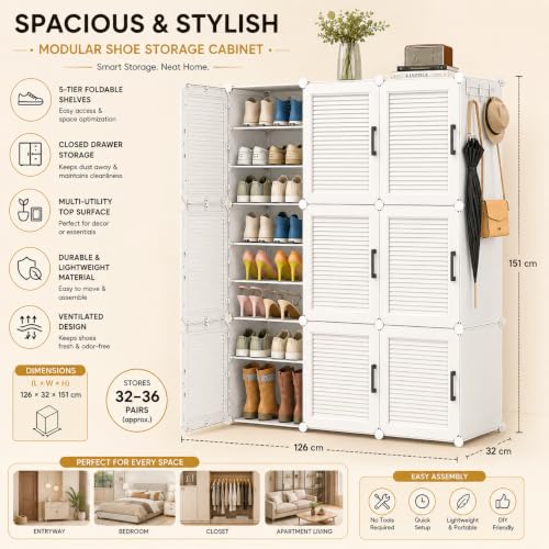 Image of Mevigo 27-Tier Shoe Rack with 9-Doors| Holds -Pairs |Waterproof & Dustproof Modular Plastic Shoe Cabinet| Foldable Stackable Shoe Organizer with Metal Frame |Space Saving Storage for Home,Entry Way