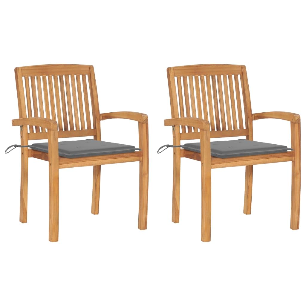 KCCKOM Patio Chairs 2 pcs with Gray Cushions Solid Teak Wood, Outdoor Furniture, Outdoor Chairs
