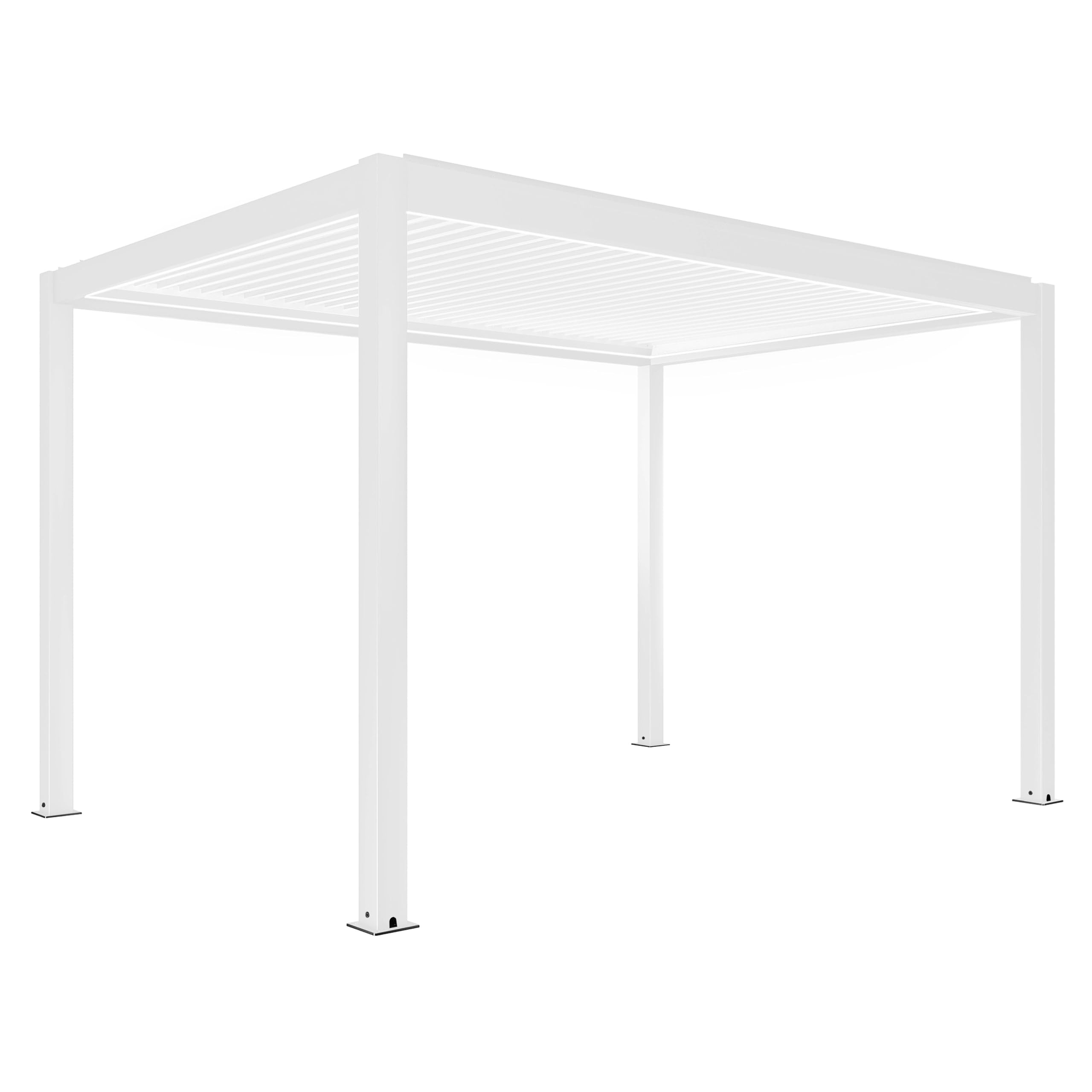 Oviala Pergola bioclimatique autoportée motorisée et éclairée 3x4 m Blanc