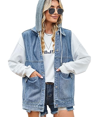 Image of PAODIKUAI Women's Oversized Denim Vest - Sleeveless Distressed Jean Vest with Pockets for Casual Layering