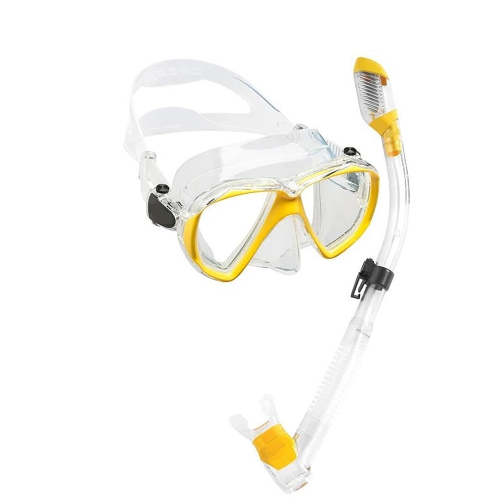 Tauchmasken Taucherbrille Tauchmaske, Schwimm- und Schnorchelset, Trockenschnorchel, Silikonrock, gehärtete Glaslinse für Erwachsene(Yellow)
