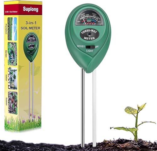 Suplong 3-in-1 Soil Moisture Meter, Upgraded Stainless Steel Probe Soil pH/Light/Moisture Meter for Plants, Soil Tester for Garden, Farm, Lawn, Indoor & Outdoor (No Battery Needed)