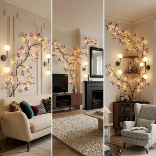 Image of Butterfly LED Vine Wall Lights, 72 Warm LED Decorative Fairy Lights with Remote, USB & Battery Operated Hanging Lights for Room, Home, Festival & Event Decoration